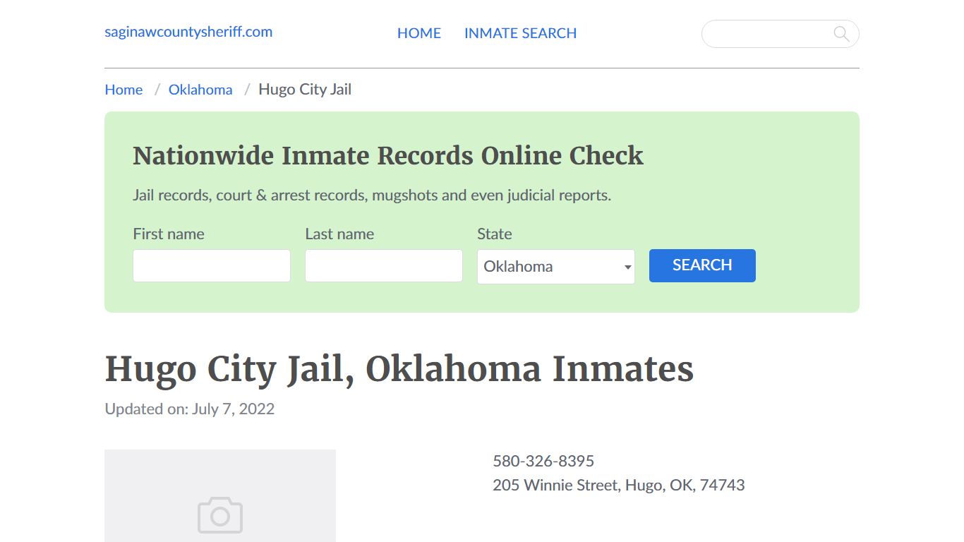 Hugo City Jail, Oklahoma Jail Roster