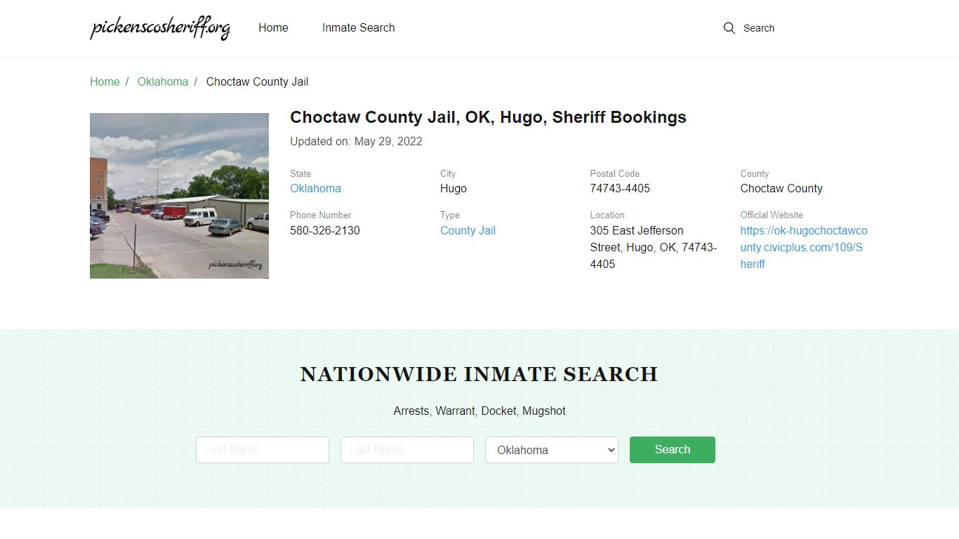 Choctaw County Jail, OK, Hugo, Sheriff Bookings